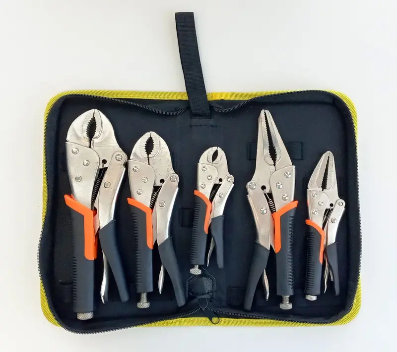 Kotto 5-Piece Locking Pliers Kit – Curved-Jaw and Long-Nose Designs in 5″, 7″, and 10″ Sizes