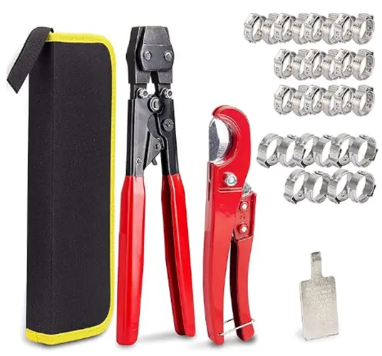 Kotto PEX Cinch Tool with Ratchet Crimping Clamp & Hose Cutter – 34-Piece Kit