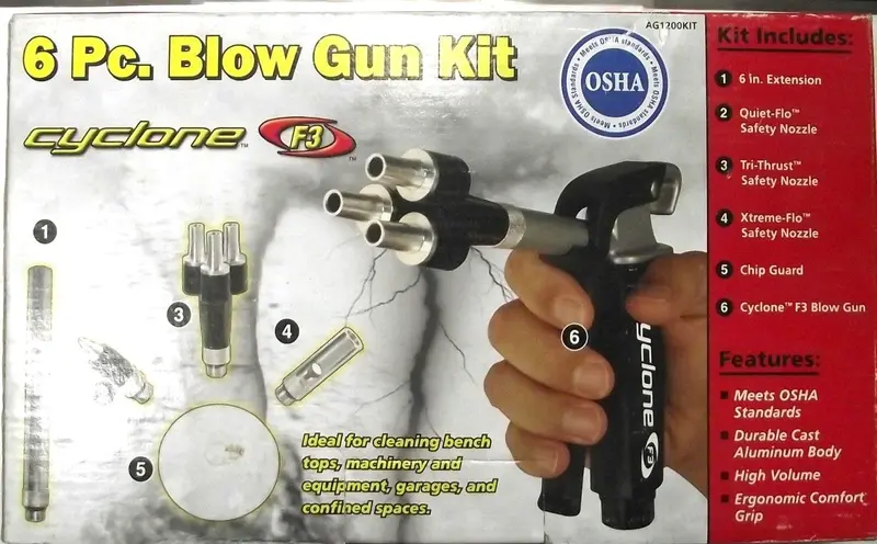 Legacy Cyclone F3 Blow Gun Kit — 6-Piece Industrial Air Nozzle System