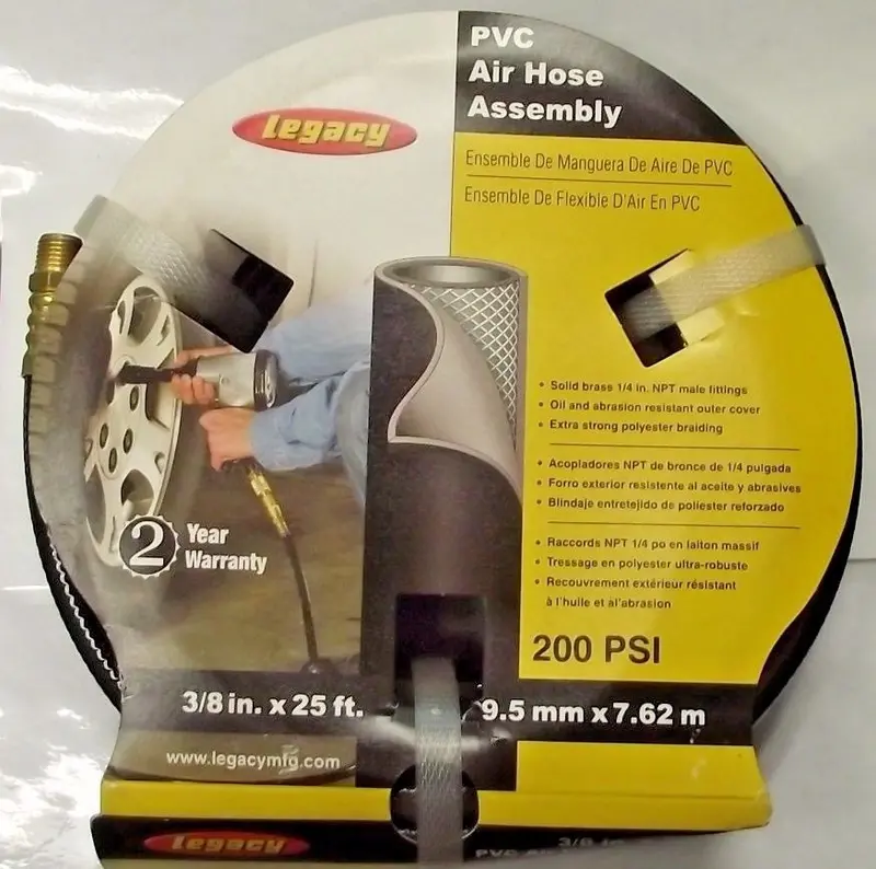 Legacy HL23825BK2-A10 Air Hose — 3/8″ ID × 25 Ft, Black Reinforced Rubber with 0.542″ OD