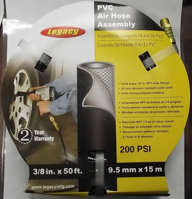 Legacy HL23850BK2-A10 PVC Air Hose – 3/8″ ID x 50′, Durable Black Construction