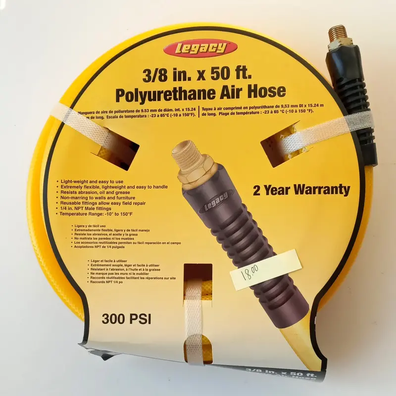 Legacy Polyurethane Air Hose – 3/8″ x 50 ft, 300 PSI Rated, Yellow Weather-Resistant