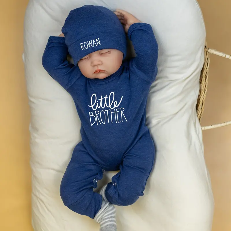 Little Brother Denim Blue Romper and Hat Set