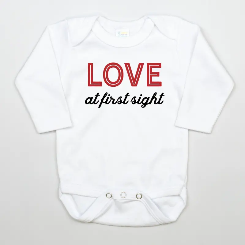 Love at First Sight Red & Black Graphic White Onesie