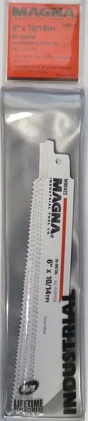 Magna M90422 Bi-Metal Reciprocating Saw Blades – 6-Inch, 10–14 TPI, 5-Pack