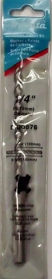 Makita Carbide-Tipped SDS Drill Bit – 1/4″ x 6-1/4″, For Masonry