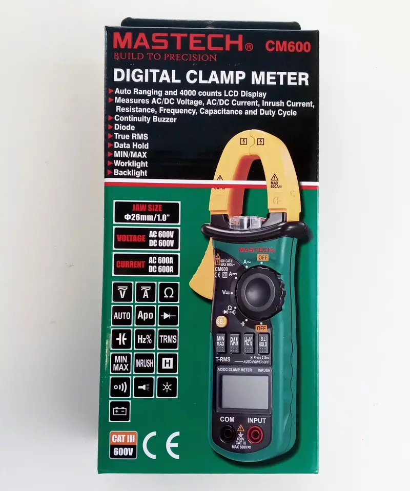 Mastech CM600 True RMS Clamp Meter – 600V Rating, Auto-Ranging