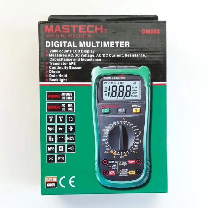 Mastech DM502 Digital Multimeter – True RMS, AC/DC Voltage & Current, 600V Rating