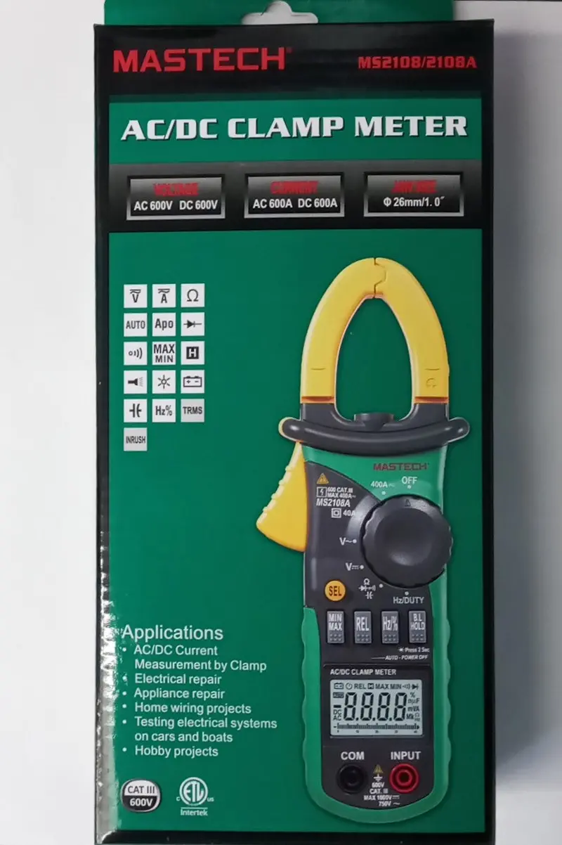 Mastech MS2108A Clamp Meter – 4000-Count LCD, Backlit, AC/DC Current Measurement