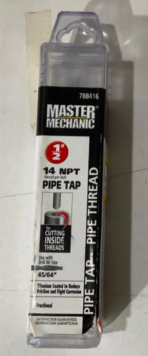 Master Mechanic 1/2″-14 NPT Titanium-Coated Pipe Tap – Sealed Thread Standard