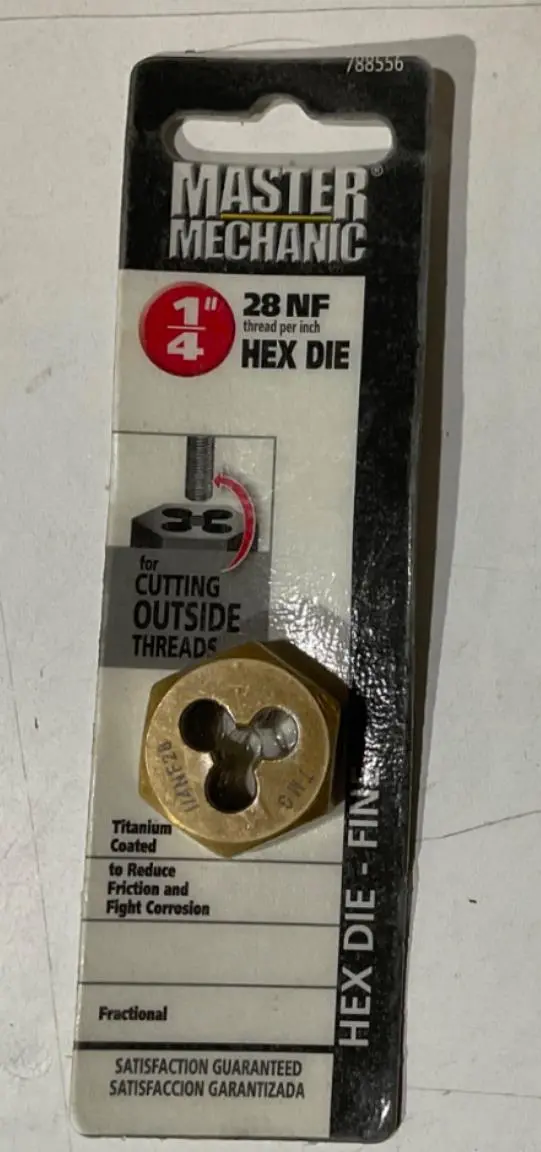 Master Mechanic 1/4″-28 NF Titanium-Coated Hex Die – Fine-Pitch Threading Tool
