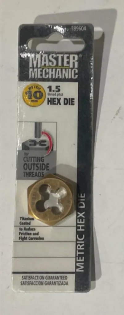 Master Mechanic 10mm x 1.5mm Titanium-Coated Metric Hex Die (Model 789604)