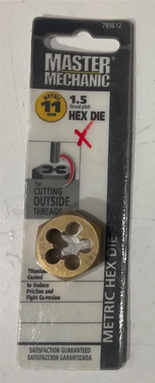Master Mechanic 11mm x 1.5mm Titanium-Coated Hex Die (Model 789612)