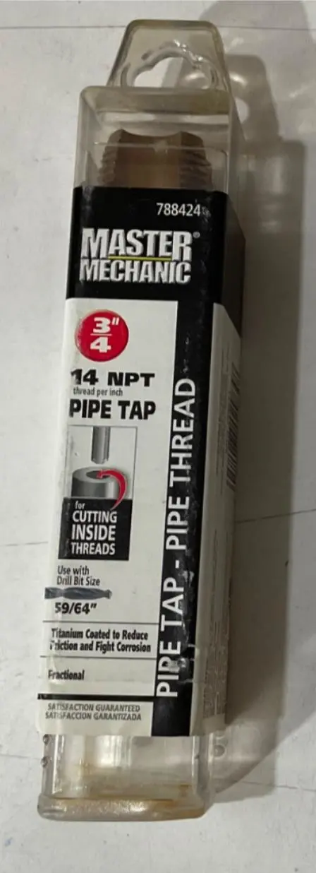 Master Mechanic 3/4″-14 NPT Titanium-Plated Pipe Tap – NPT Thread Forming Tool