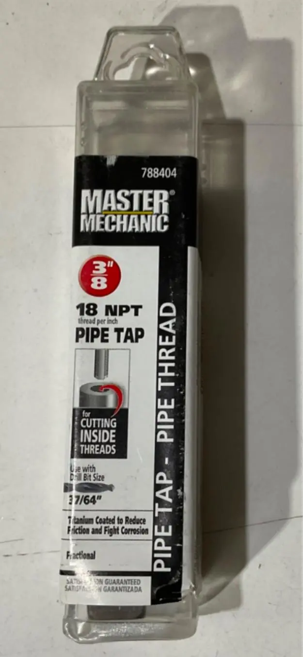 Master Mechanic 3/8″ NPT Pipe Tap – Titanium-Coated, 18 Threads Per Inch