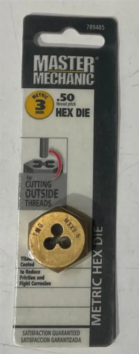 Master Mechanic 3mm x 0.50mm Titanium-Coated Hex Die (Model 789485)