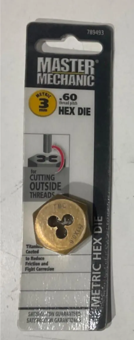 Master Mechanic 3mm x 0.60mm Titanium-Coated Hex Die (Model 789493)