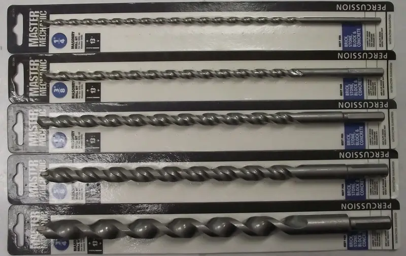 Master Mechanic 5-Piece Masonry Drill Bit Set – 1/4″ to 3/4″ x 13″