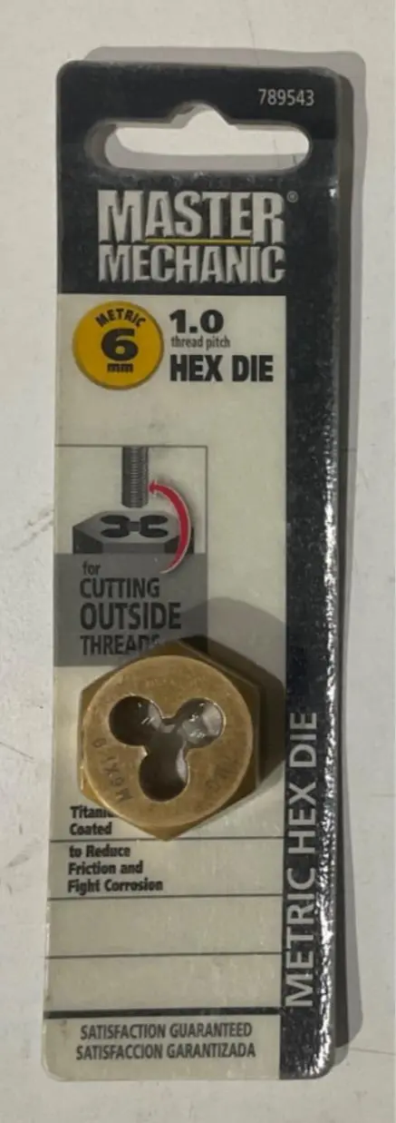 Master Mechanic 6mm x 1.0mm Titanium-Coated Hex Die (Model 789543)
