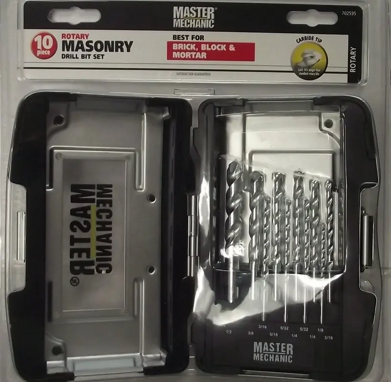 Master Mechanic 702595 Rotary Masonry Drill Bit Kit – 10-Piece