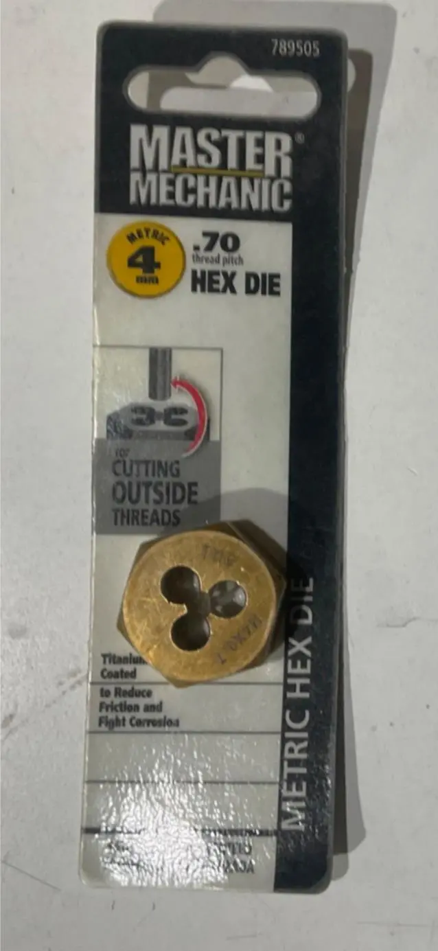 Master Mechanic 789505 Hex Die Set – 4mm x 0.70mm, Titanium-Coated for Durability