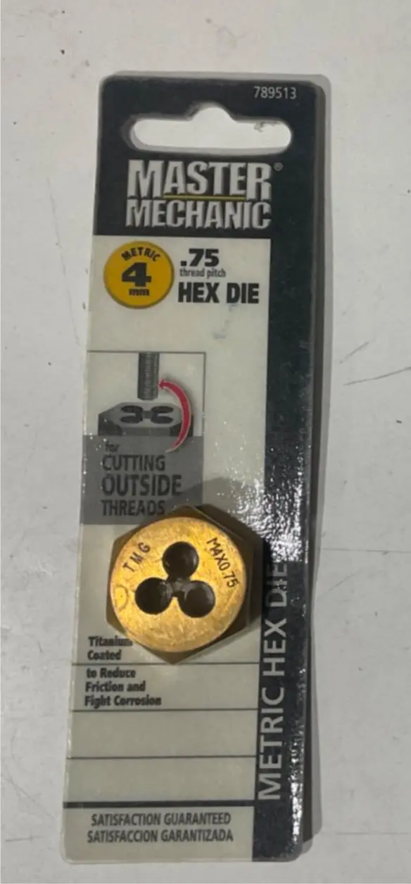 Master Mechanic 789513 Titanium-Coated 4mm Hex Die — 0.75mm Pitch