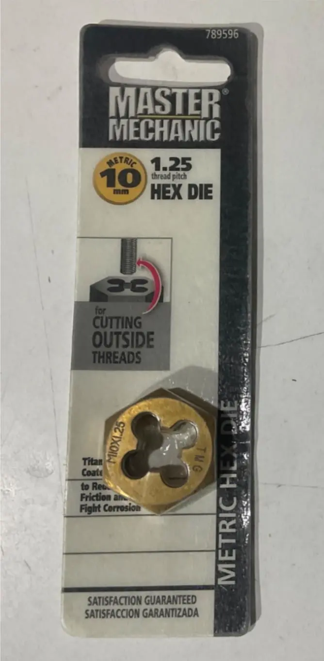 Master Mechanic 789596 Titanium-Coated 10mm Hex Die — 1.25mm Pitch
