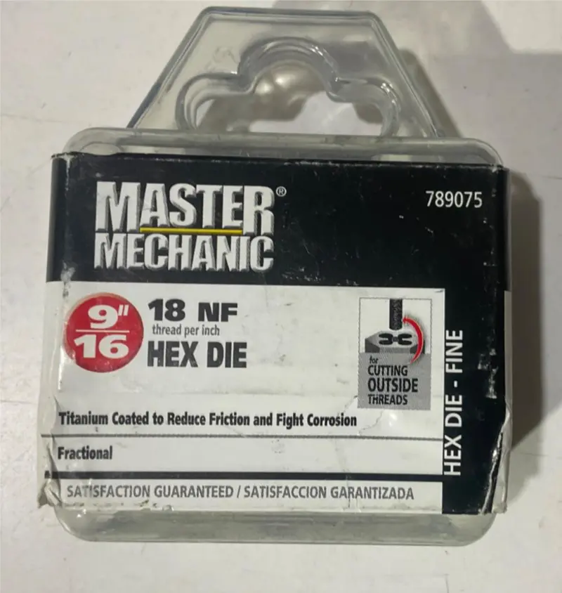 Master Mechanic 9/16″-18 NF Hex Die – Titanium-Coated for Enhanced Wear Resistance