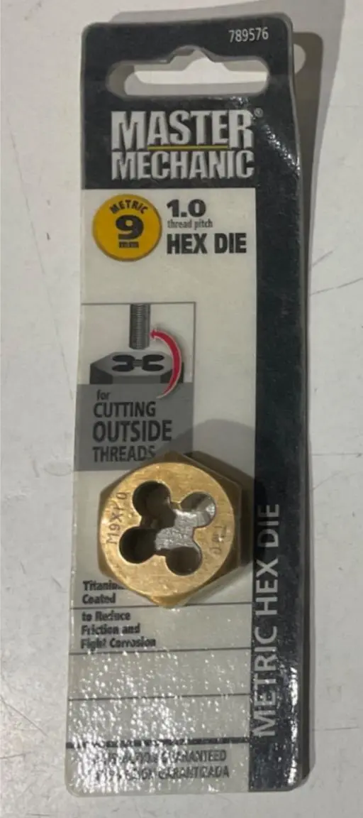 Master Mechanic 9mm x 1.0mm Titanium-Coated Metric Hex Die (Model 789576)
