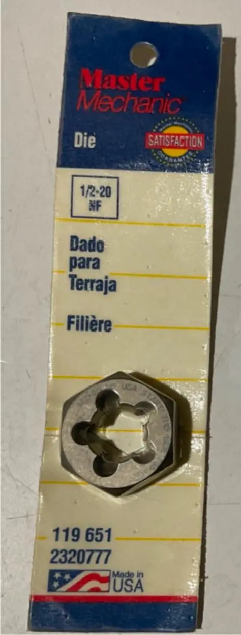 Master Mechanic Fine Thread Die — 1/2″-20 NF, Made in USA