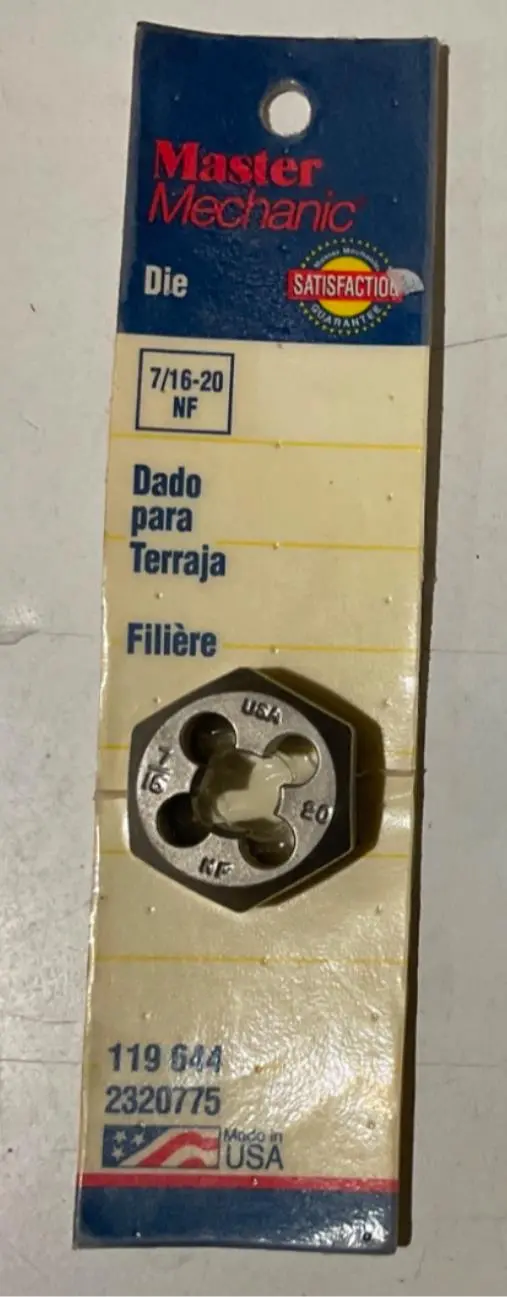 Master Mechanic Fine Thread Die — 7/16″-20 NF, Made in USA