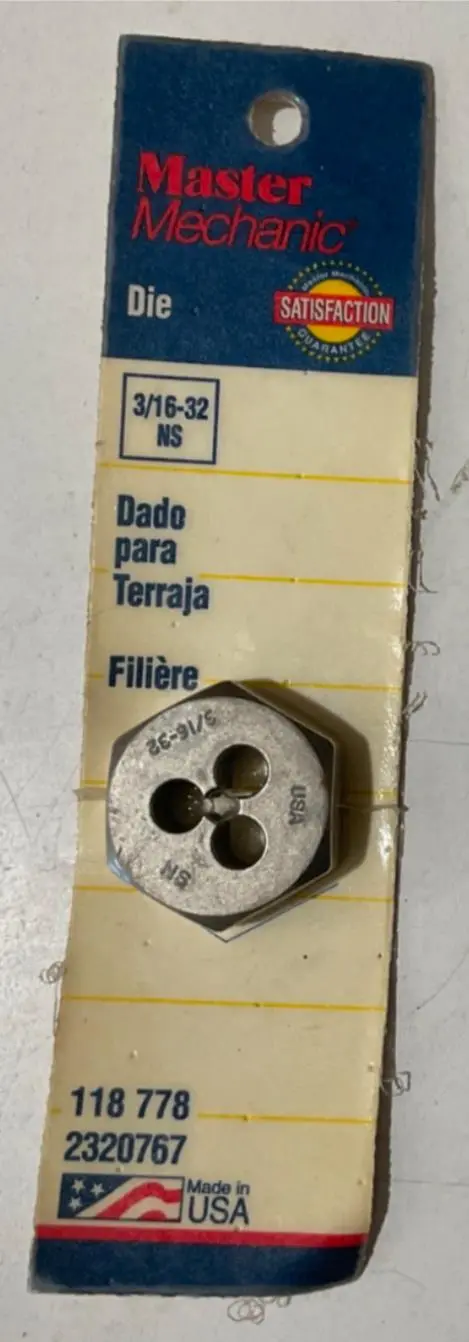 Master Mechanic Precision Thread Die — 3/16″-32 NS, Made in USA