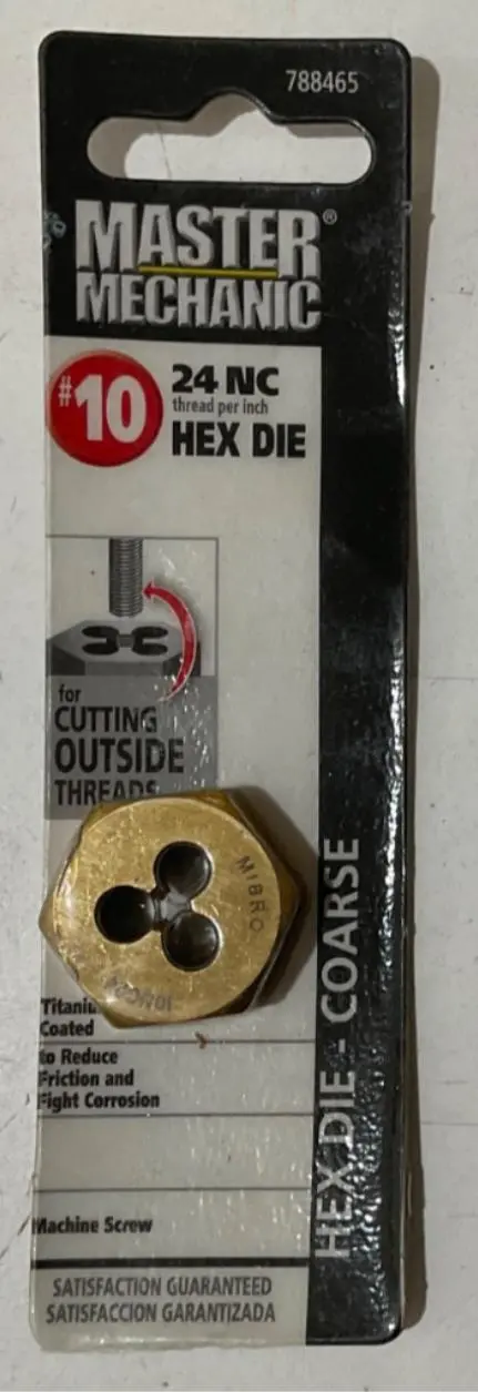 Master Mechanic Titanium-Coated #10-24 NC Hex Die — Coarse Thread (Model 788465)