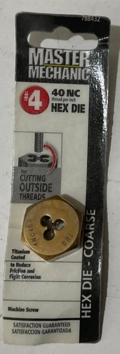 Master Mechanic Titanium-Coated #4-40 NC Hex Die — Coarse Thread (Model 788432)