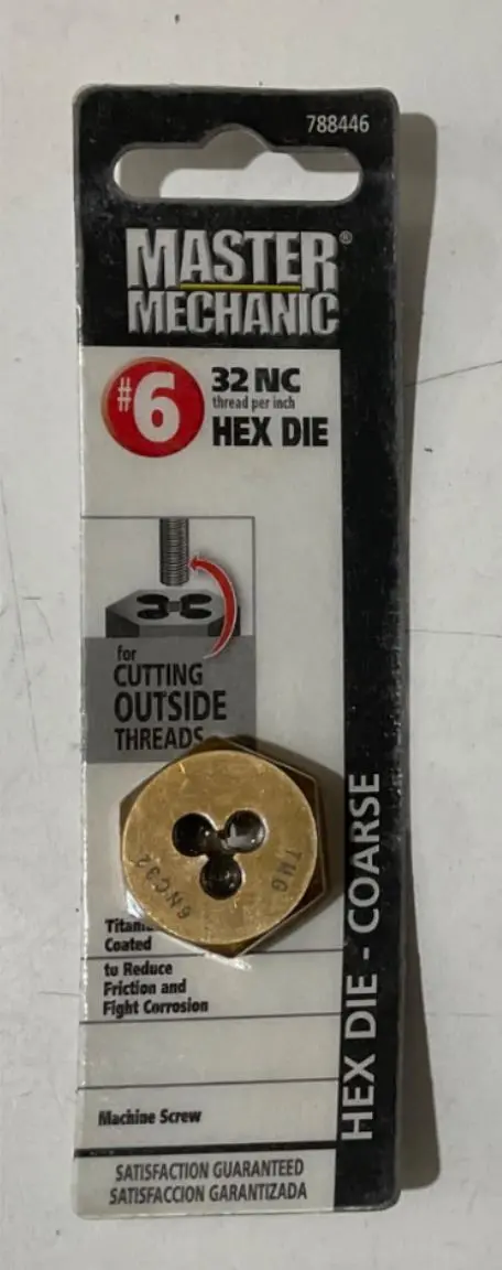 Master Mechanic Titanium-Coated Coarse Thread Die — #6-32 NC