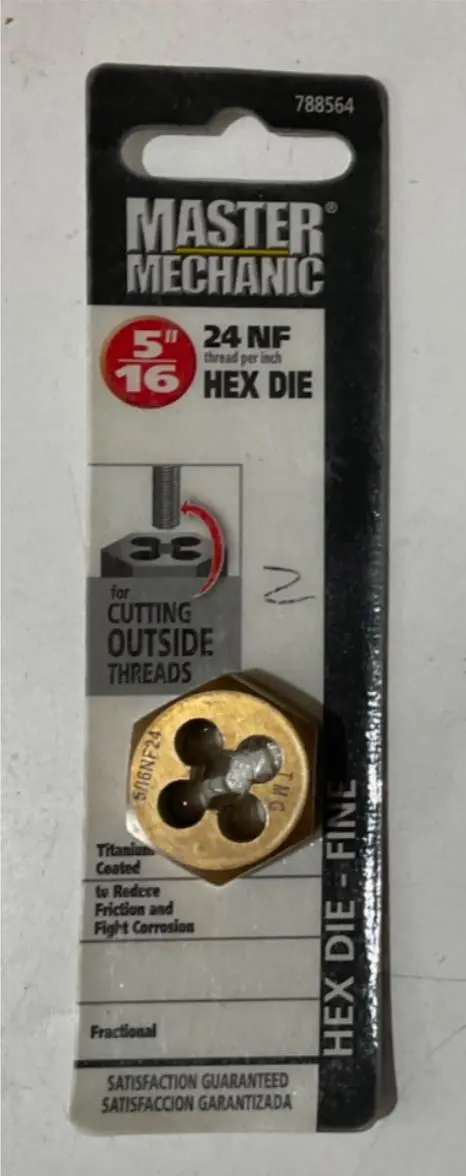 Master Mechanic Titanium-Coated Fine-Pitch Hex Die — 5/16″-24 NF