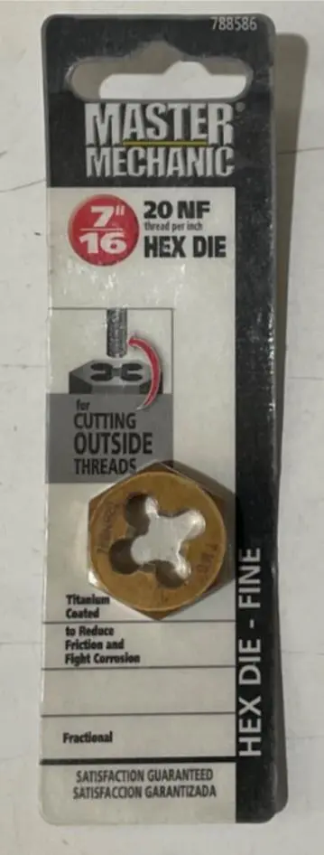 Master Mechanic Titanium-Coated Fine Thread Die — 7/16″-20 NF