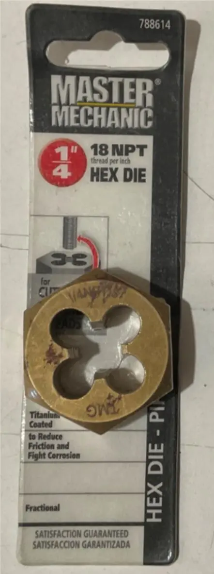 Master Mechanic Titanium-Coated Pipe Thread Die — 1/4″ NPT (18 TPI)