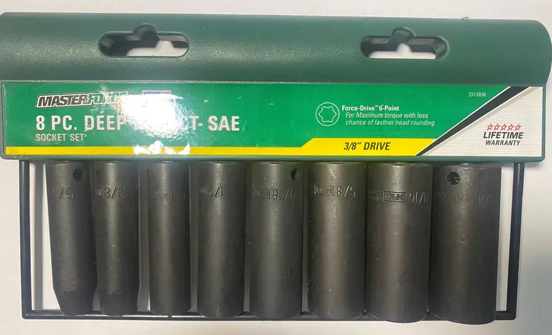 Masterforce MF19501 3/8″ Drive Deep Impact Socket Set – 6-Point SAE, Made in USA