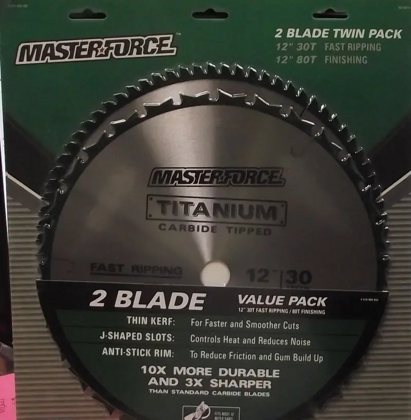 Masterforce Titanium-Coated Saw Blades – 12″ Combo Pack: 30T General Purpose + 80T Fine Finish (252-8310)