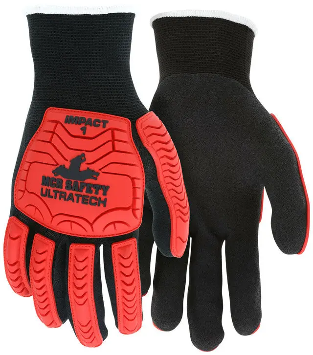 MCR Safety UltraTech Mechanics Gloves – Black Nitrile Foam Palm, Medium Fit
