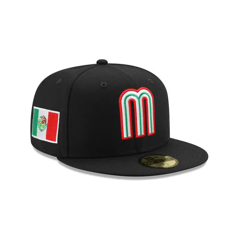 Mexico WBC Flag Design Black Fitted Baseball Cap