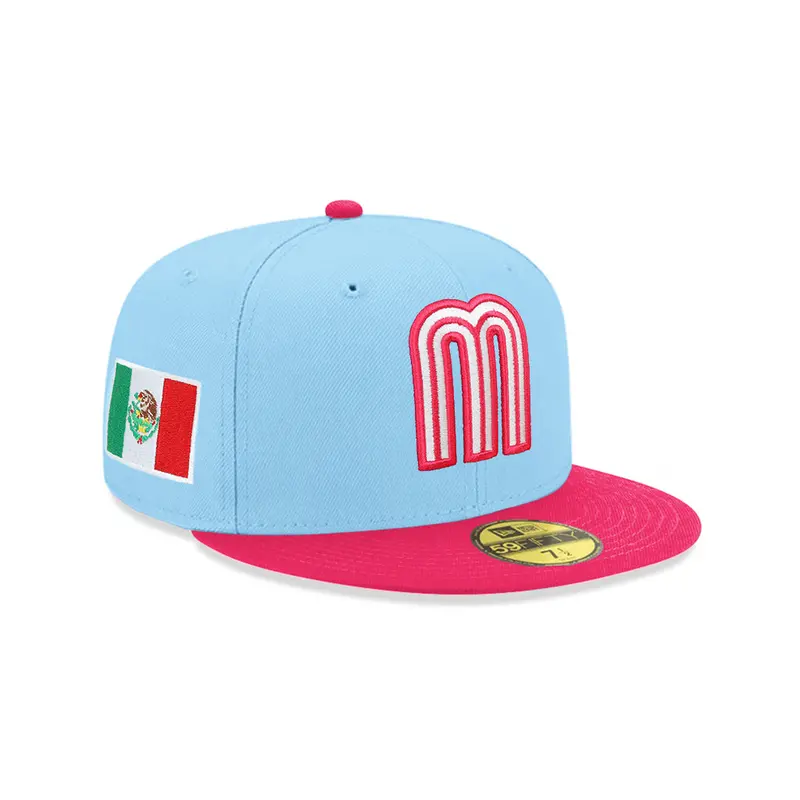 Mexico WBC Flag Inspired Blue & Pink Two-Tone Fitted Cap