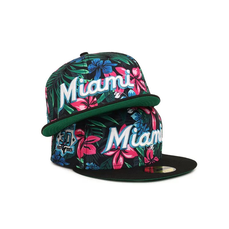 Miami Marlins 30th Anniversary Cap – Floral Black Two-Tone SP 59Fifty Fitted