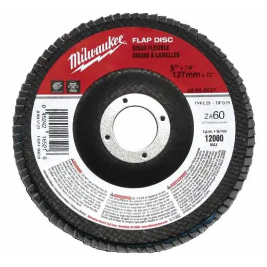 Milwaukee 48-25-5440 Flap Disc – 5-Inch x 7/8-Inch, 60 Grit, Type 29