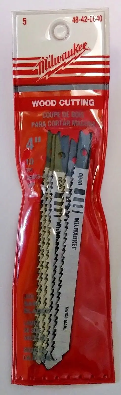 Milwaukee 48-42-0640 HCS U-Shank Jigsaw Blades — 4″ × 10 TPI for Wood, 5-Pack