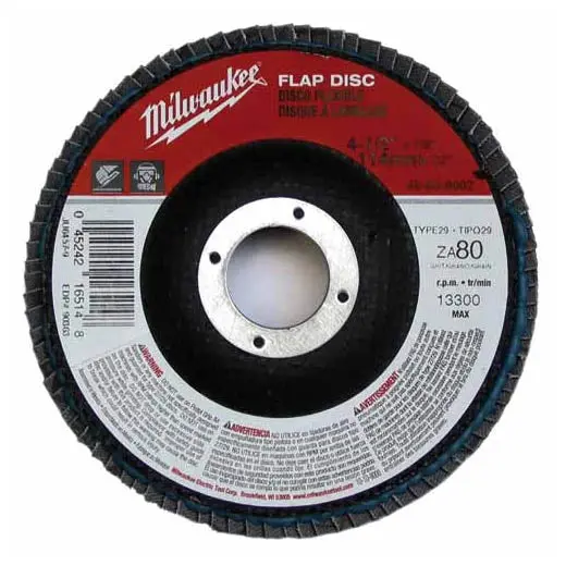 Milwaukee 48-80-8001 Flap Discs – 4-1/2″ x 7/8″, 60 Grit, Type 29, 4-Pack