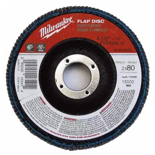 Milwaukee 48-80-8201 Extra-Thick Flap Discs – 4-1/2″ x 7/8″, 60 Grit, Type 29, 4-Pack