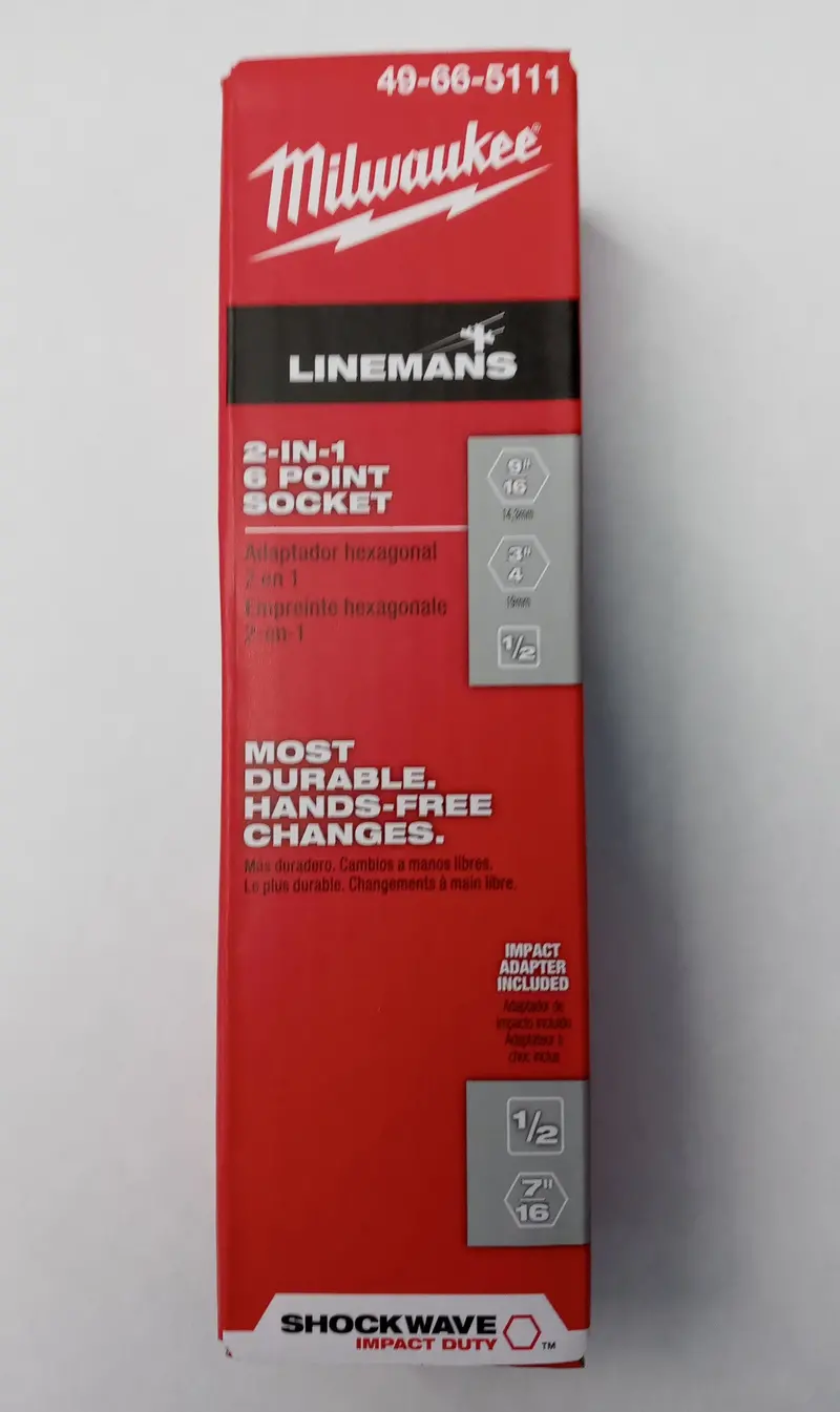 Milwaukee 49-66-5111 Shockwave Lineman’s Socket – 9/16″ x 3/4″, 6-Point, 2-in-1 Design