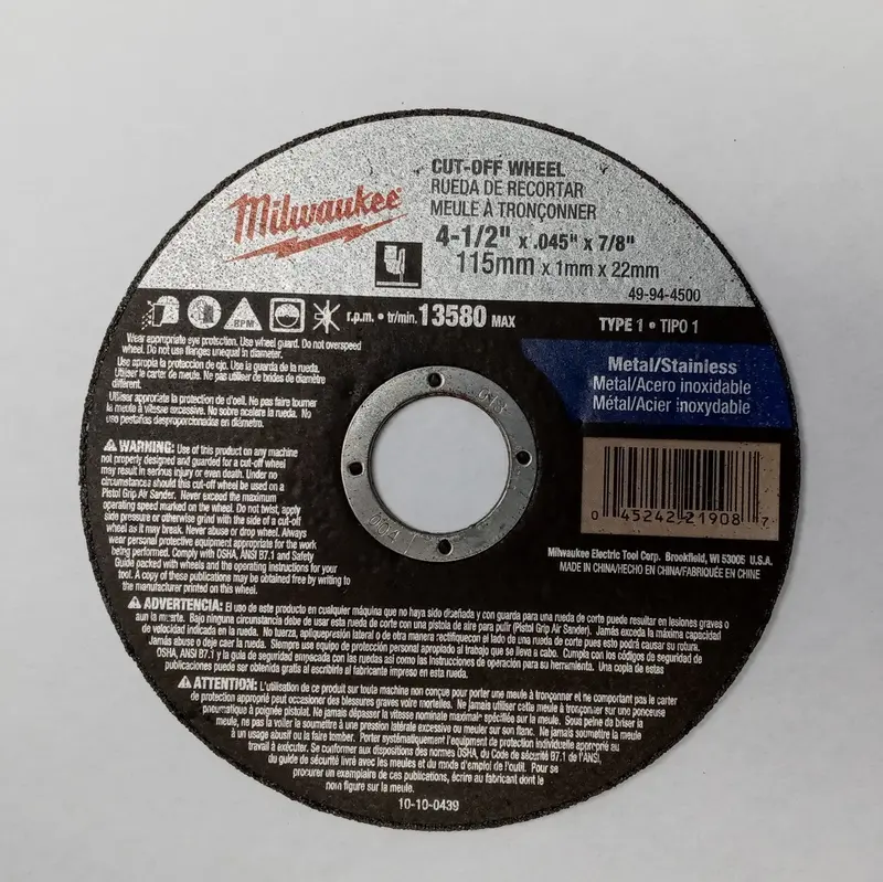 Milwaukee 49-94-4500 4-1/2-Inch Cut-Off Wheel – Type 1, .045″ Thickness